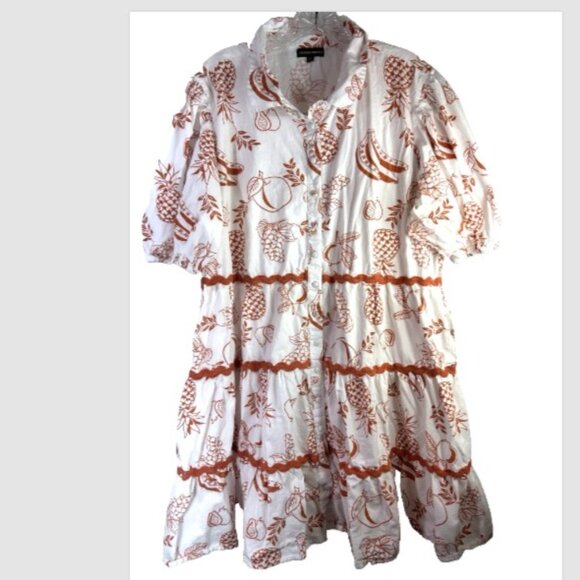 Meadow Rhodes Maxi Dress white XL red Hawaiian Tropical pineapple burnt orange - Picture 14 of 14